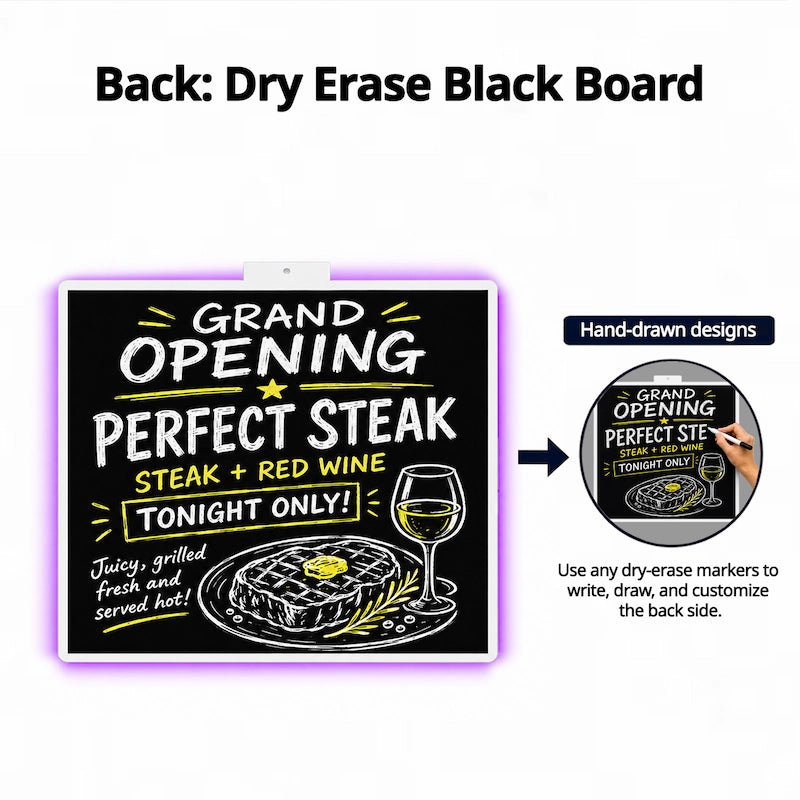 glowN Pro LED backlit poster display with neon border backside-dry erase board